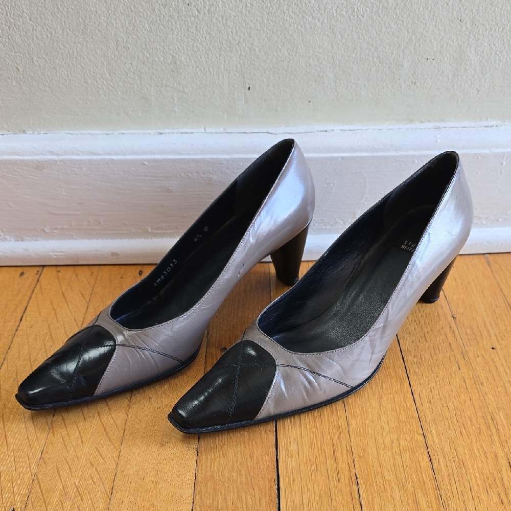 VTG, Stuart Weitzman, Leather Two-Tone Square Toe Pumps, VGUC, Women's 8.5